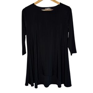 Sympli Top Tunic 10 Black Classic Minimal Lagenlook Lagom 3/4 Sleeve Stretch